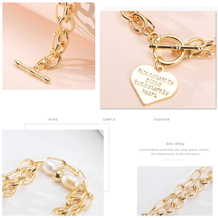 Alloy Neutral Pearl Chain Bracelets