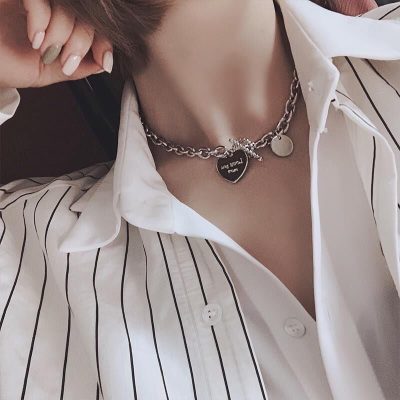 Stainless steel peach heart letter clavicle chain ins