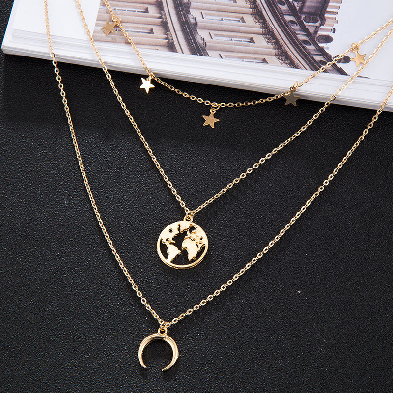 Geometric horns stars necklace