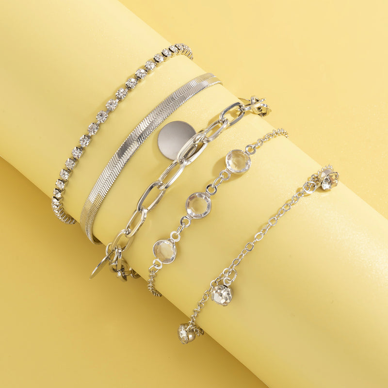 Creative Rhinestone Tassel Snake Bracelet & Simple Sequin Claw Chain Set Bracelet