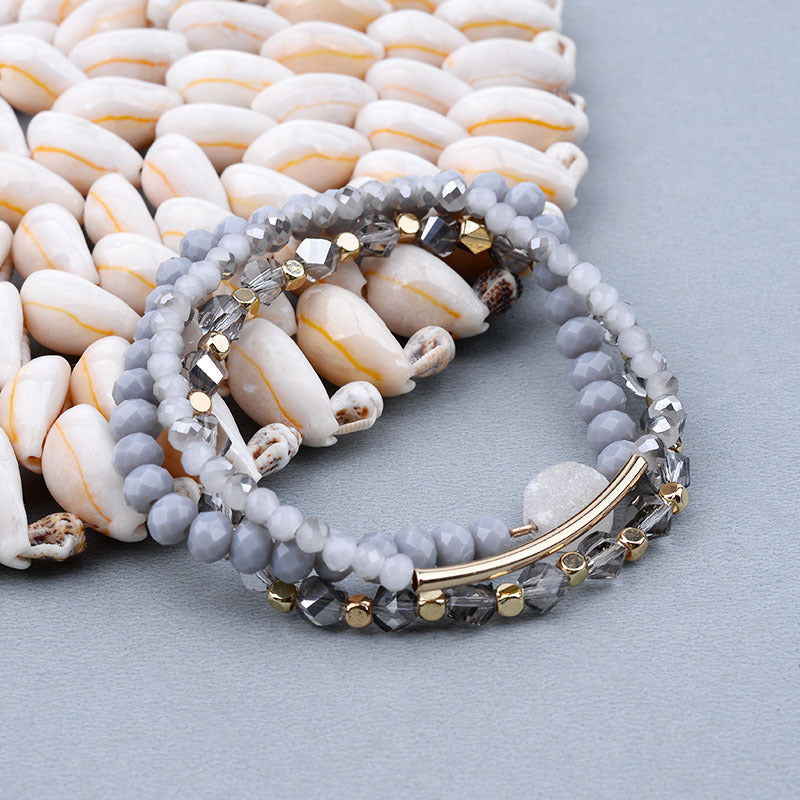Natural Stone Crystal Stretch Beaded Bracelet Set