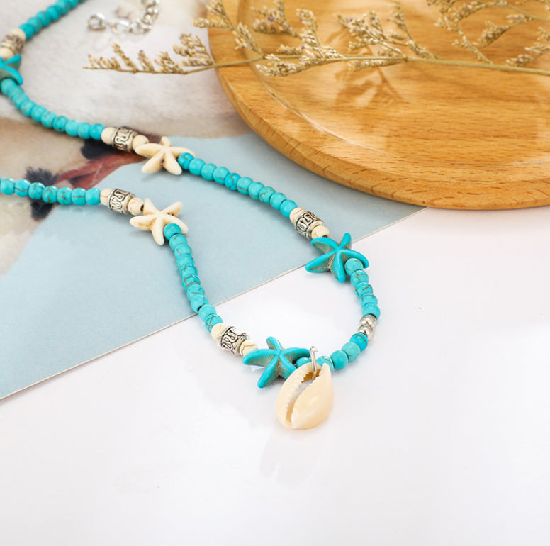 Fashionable Boho Green Rice Bead Shell Necklace