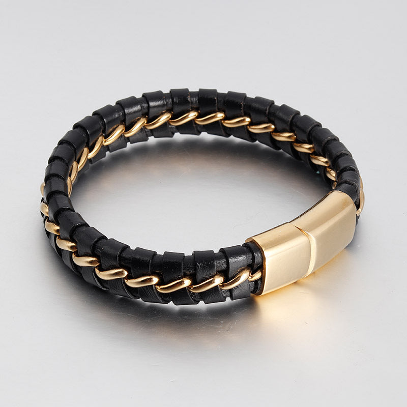 Leather braided black men's leather bracelet