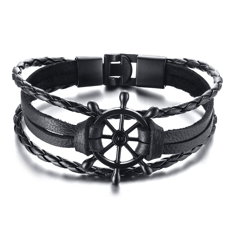 Alloy buckle rudder leather bracelet