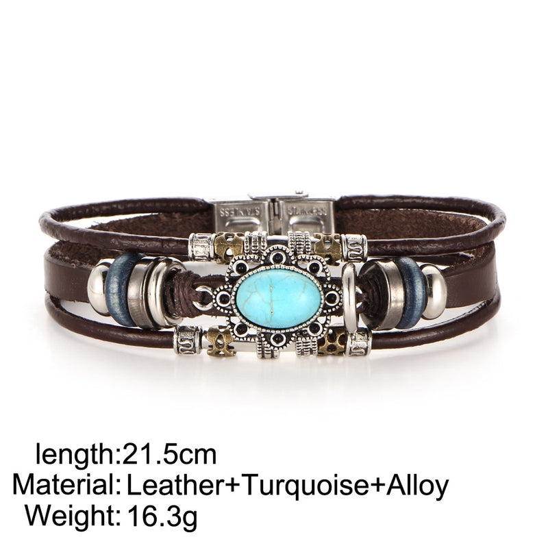 Oval turquoise leather bracelet