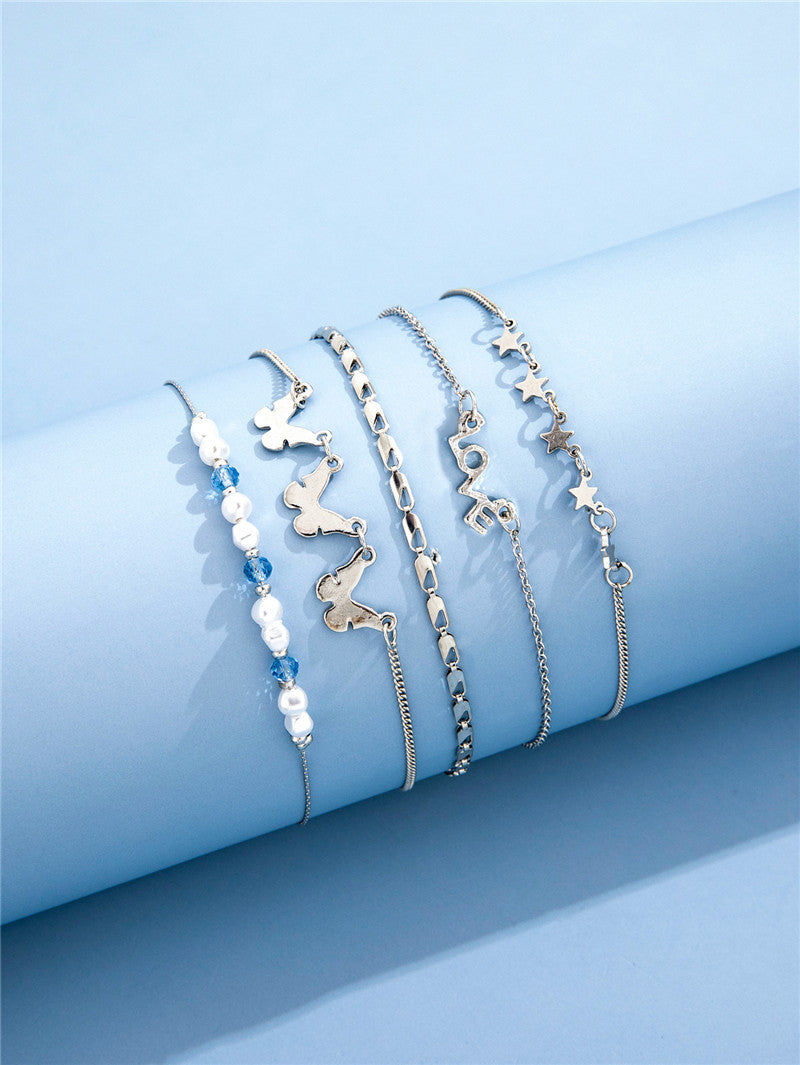 Chain Charm Five-Piece Set Anklet