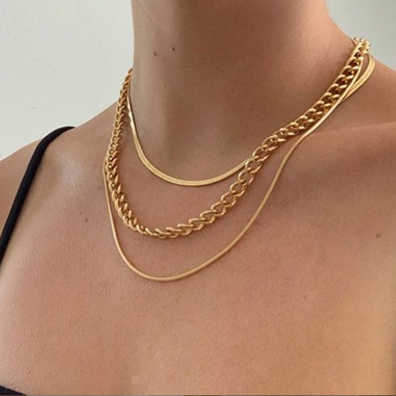 Personalized Three-layer Twist Clavicle Chain Multi-layer Thick Chain Stacking Necklace