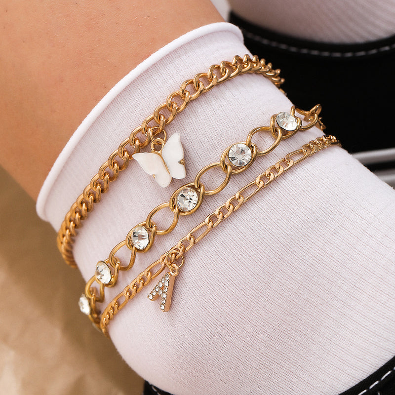 Glass Rhinestone All-match Letter Anklet Women