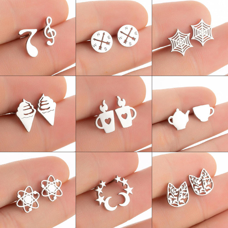 Love Ear Studs Electroplating Star Music Note Simple Geometric Stainless Steel Stud Earrings