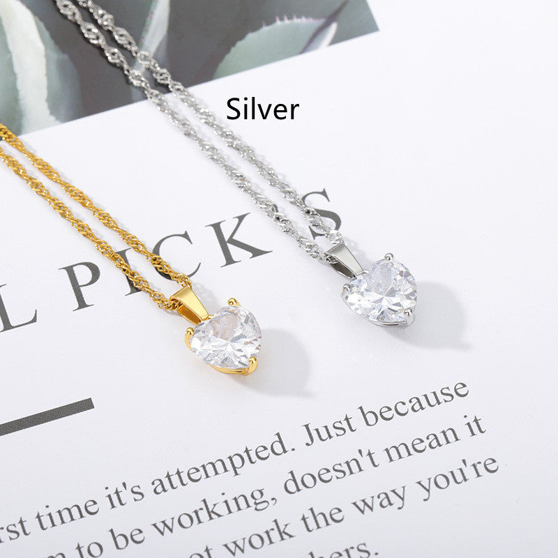 Sweet Heart-shaped Inlaid Zircon Pendant Necklace Women