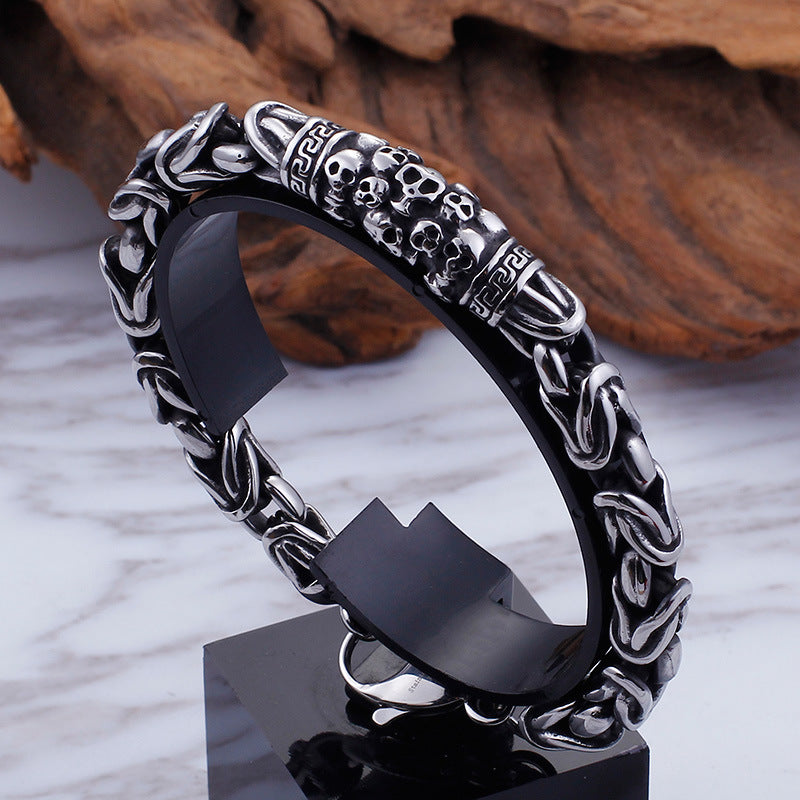 Men's Gothic Skeleton Punk Metal Braided Chain Bracelet