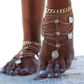 Multilayer Metal Chain Anklet Personality Retro Coin Set