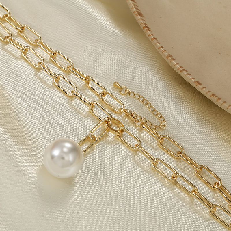 Metal Large Pearl Pendant Clavicle Chain