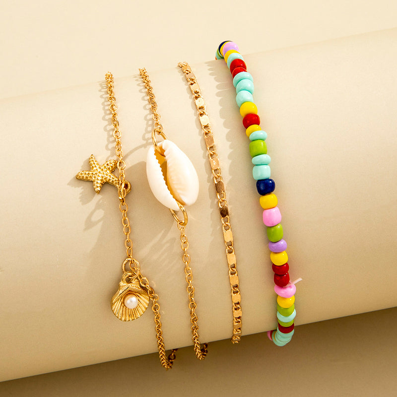 Anklet Four-Piece Set Of Rice Beads Chain Accessories