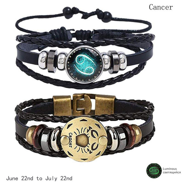 Men's Leather Personality Vintage Zodiac Bracelet