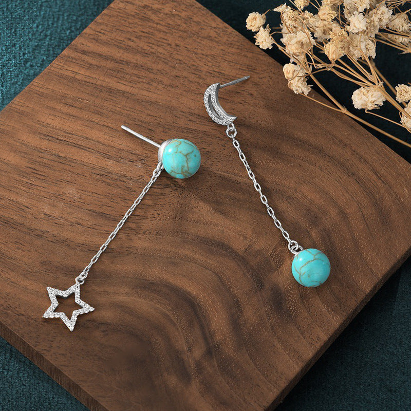 Women's Star Moon Asymmetric Inlaid Turquoise Earrings