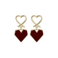 S925 Silver Needle Wine Red Heart Love Stud Earrings