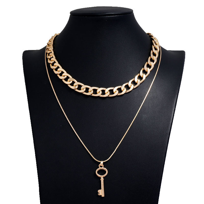 Simple Retro Style Key Double-layer Necklace