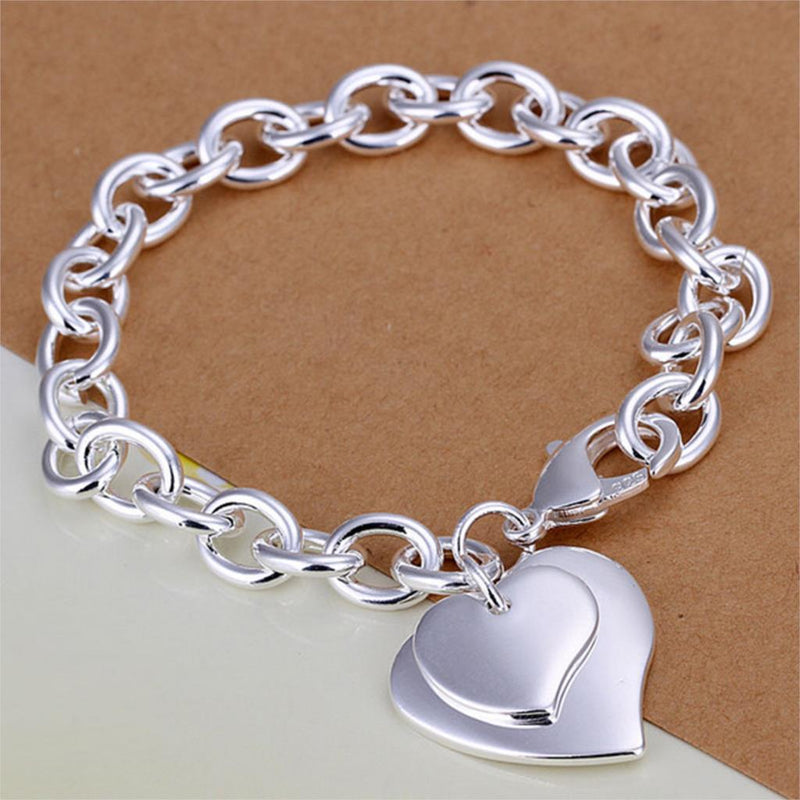 Bracelet Jewelry Wholesale Fashion Exquisite Copper And Silver Double Heart Brand Bracelet
