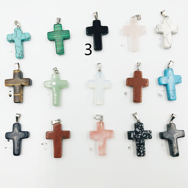 Colorful Crystal Natural Stone Cross Necklace