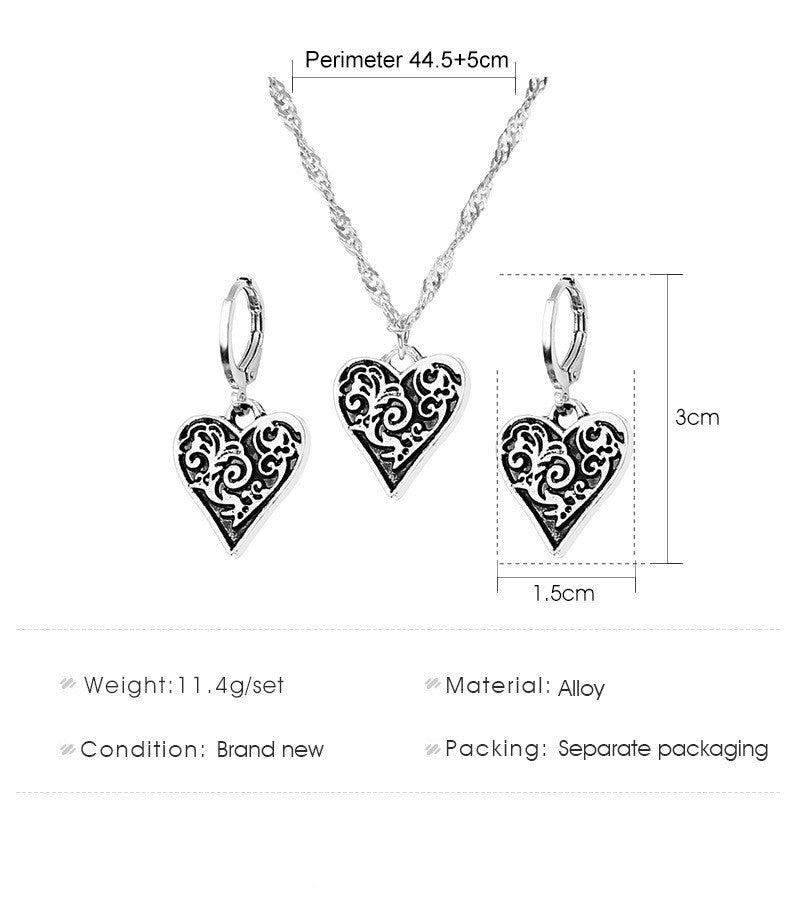 Metal Hollow Peach Heart Pendant 2-piece Set