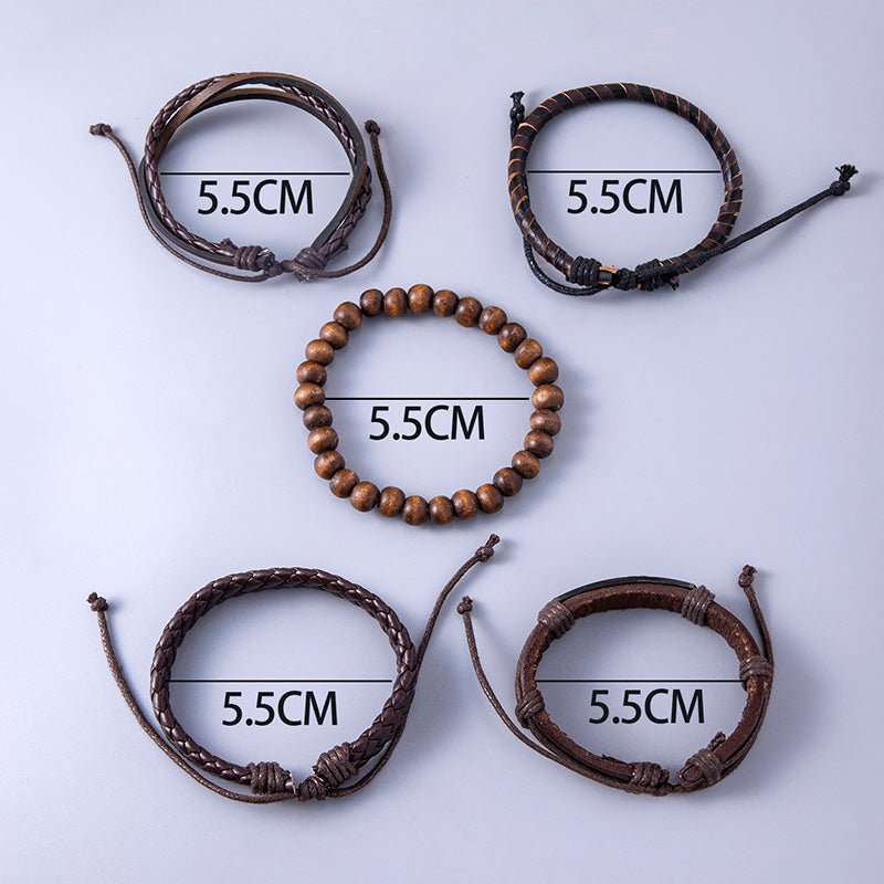 Braided Leather Wrap Bracelets For Men Vintage Wings Feather Charm Wooden Beads Ethnic Women Tribal Wristbands