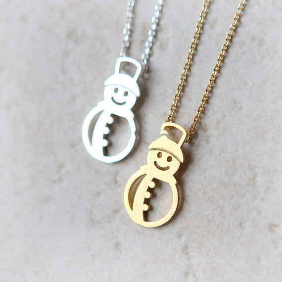 Hollow Little Snowman Pendant Necklace Clavicle Chain Female