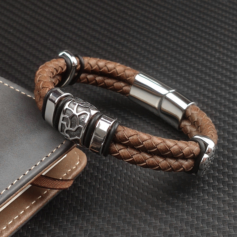 Simple And Creative Personality Retro Leather Stainless Steel Leather Bracelet