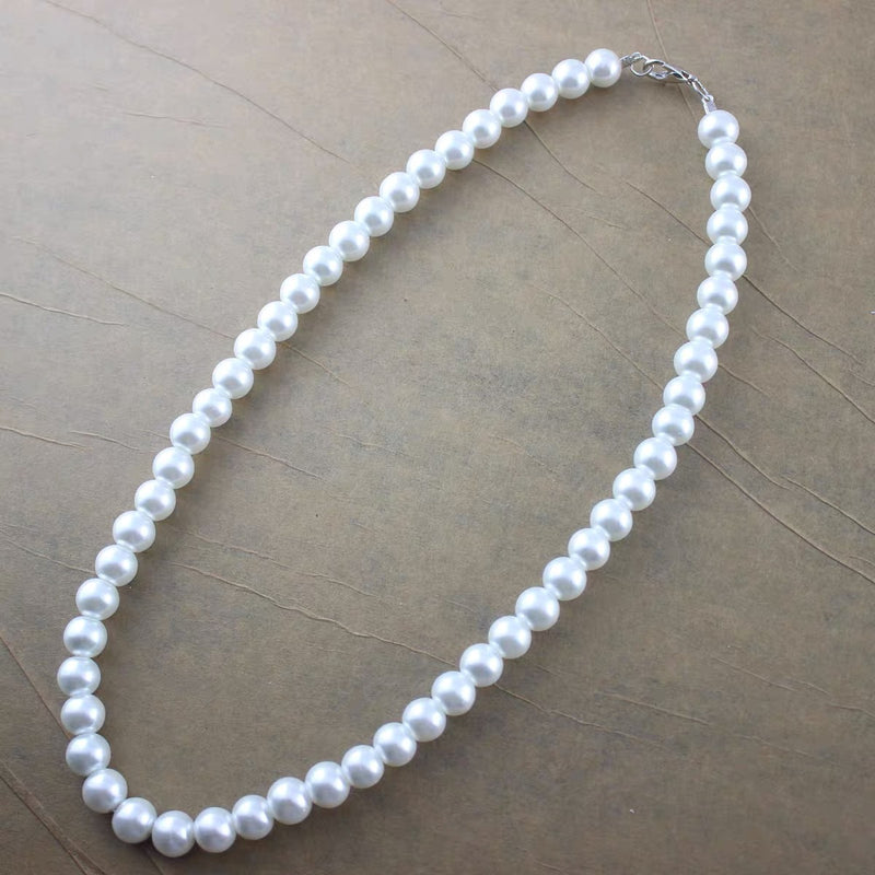 Women's Short White Glass Pearl Necklace Jewelry Costume