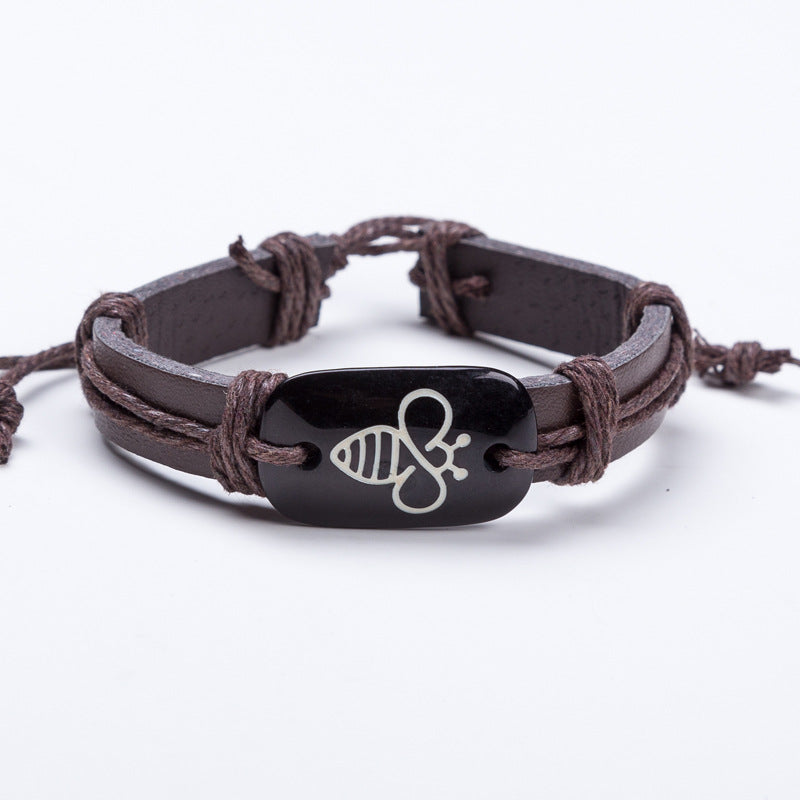 Vintage Woven Cute Bee Leather Bracelet Bracelet
