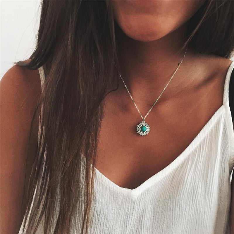 Alloy Round Turquoise Pendant Necklace