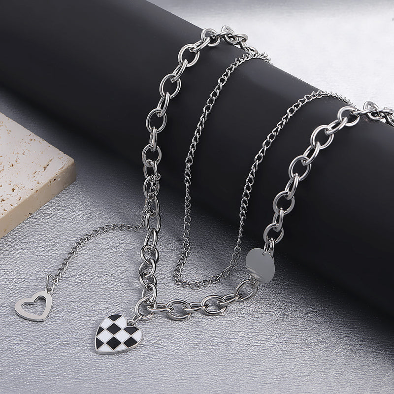 Frosty Wind Black And White Checkered Pendant Necklace Sweet Cool Trend