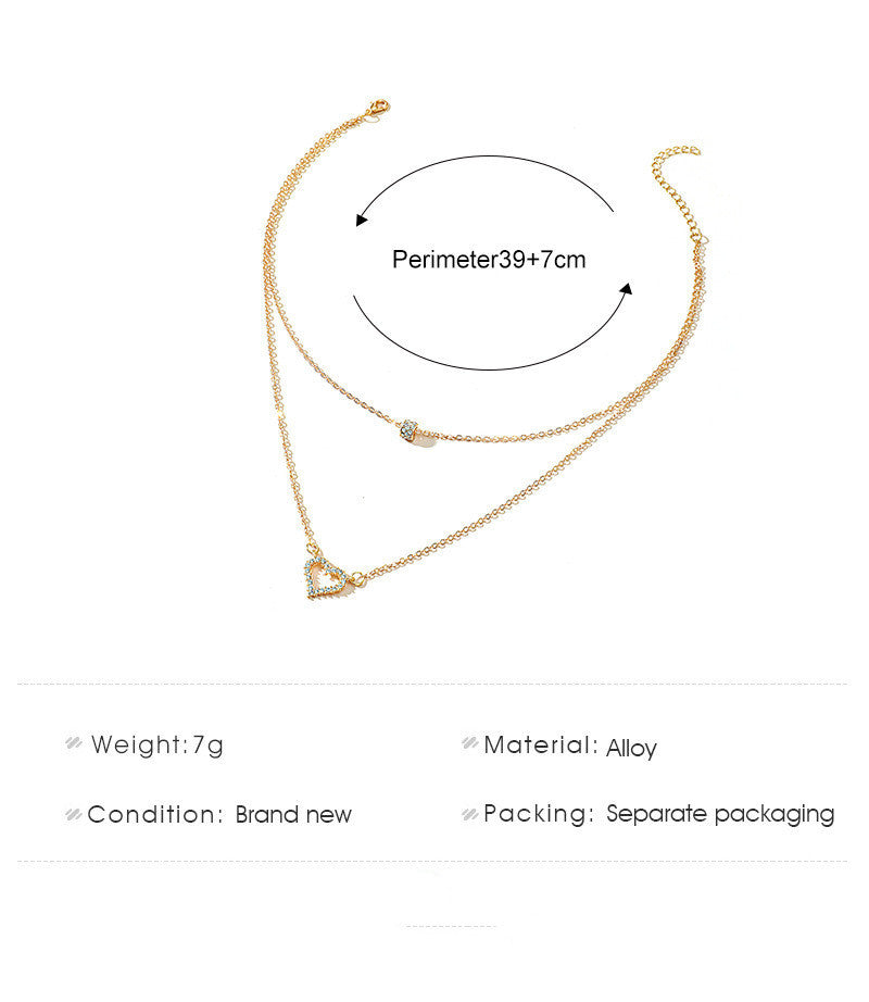 Double Layer Pendant Necklace Multilayer Zircon Heart Clavicle Chain