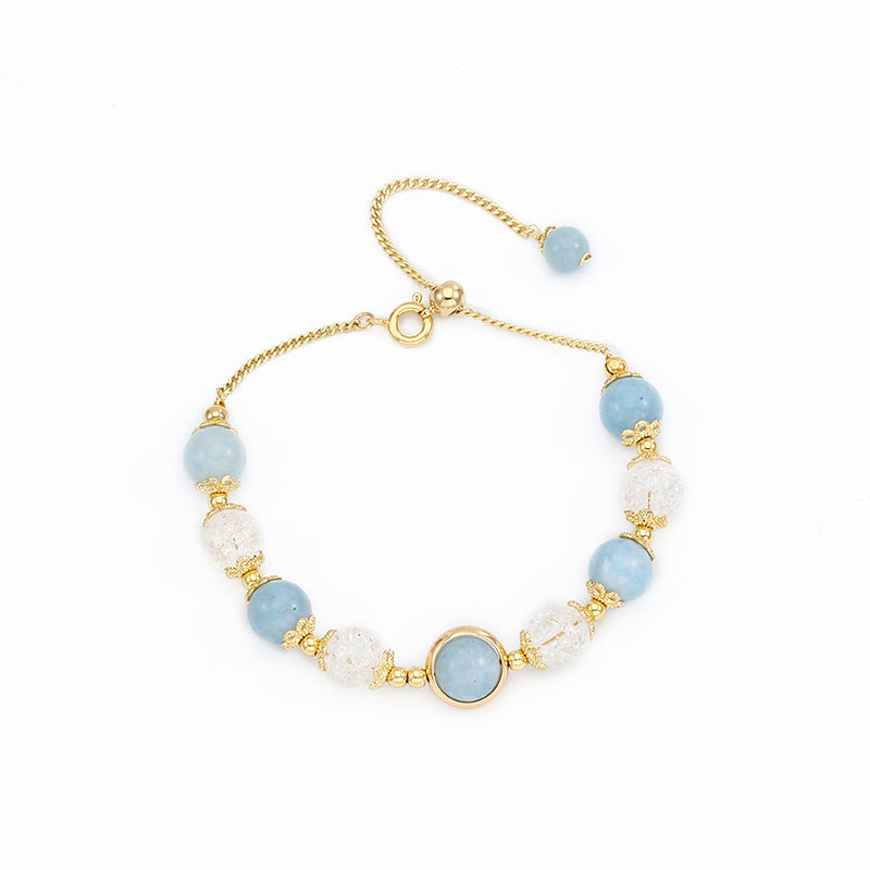 New Transit White Crystal Pop Flower Sliding Bracelet Original Aquamarine Bracelet