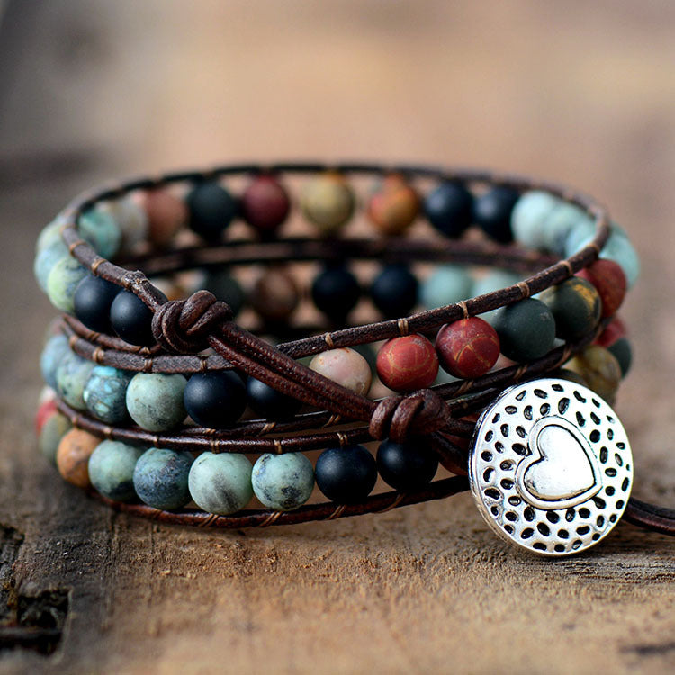 Frosted Stone Creative Beaded Hand-woven Leather Bracelet 6mm
