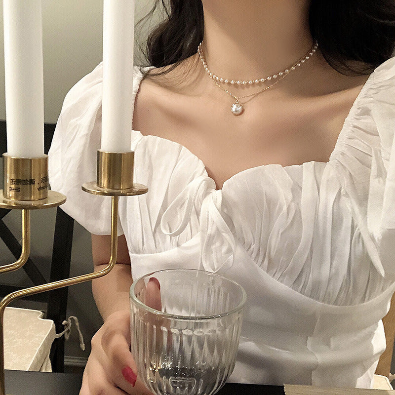 Simple Double Layer Pearl Necklace Female Tide Clavicle Chain