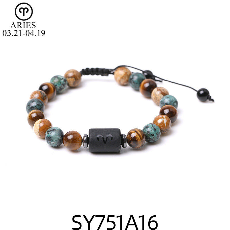 12 Constellation Couple Pine Tiger Eye Stone Mix And Match Braided Bracelet