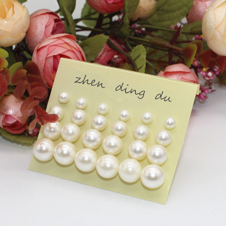 Size pearl row sitting earrings 12 pairs of plates pearl jewelry