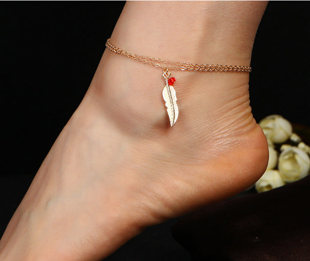 Double layer ladies feather anklet