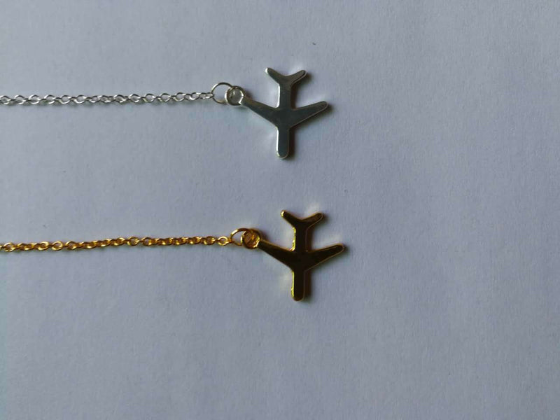 Women's long small airplane necklace