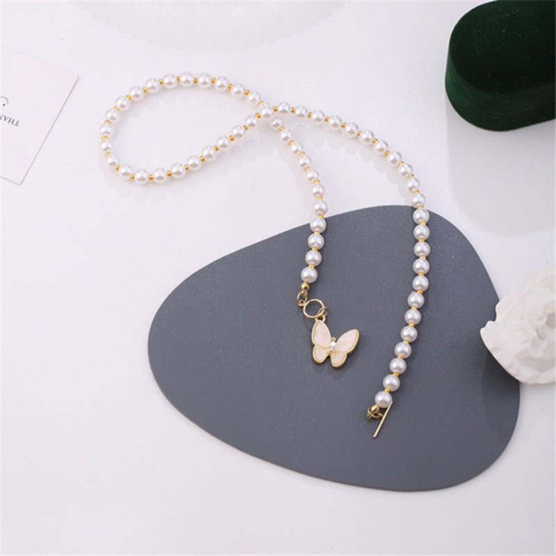 Vintage French  Pearl Butterfly Pendant Necklace Clavicle Chain