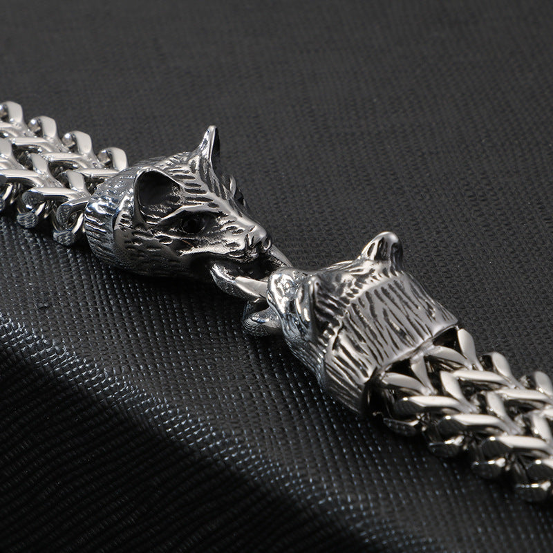 Titanium Steel Square Chain Wolf Bracelet