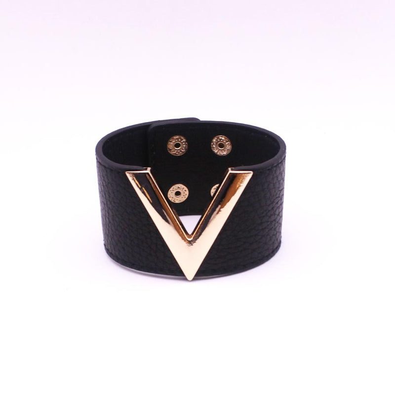 PU leather V-shaped personality women's wide bracelet