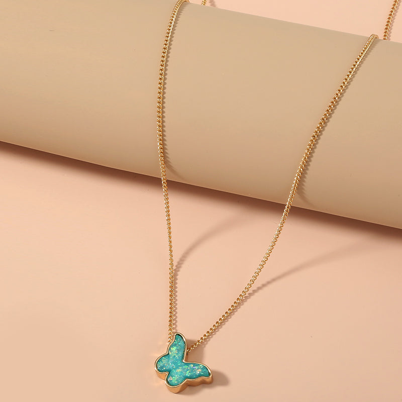 Niche simple design green resin butterfly necklace necklace ins Korean female choker clavicle chain jewelry