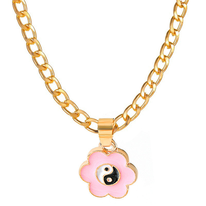 Metal Yin Yang Tai Flower Clavicle Chain Personality