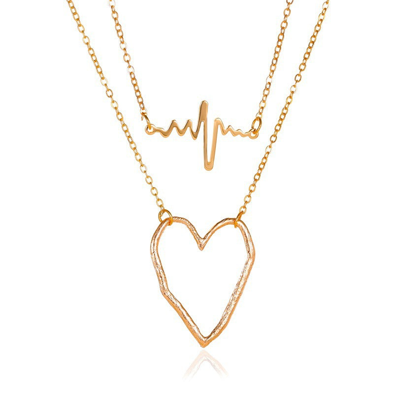 Women's Double Layer Personality ECG Frequency Pendant Necklace