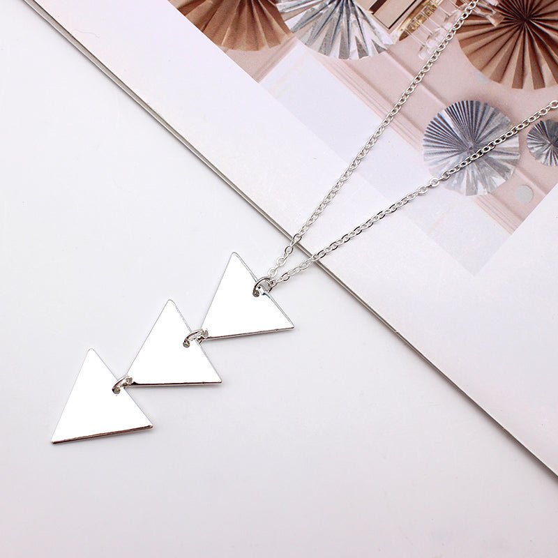 European and American fashion accessories Long chain metal smooth triangle piece pendant necklace Simple jewelry wholesale