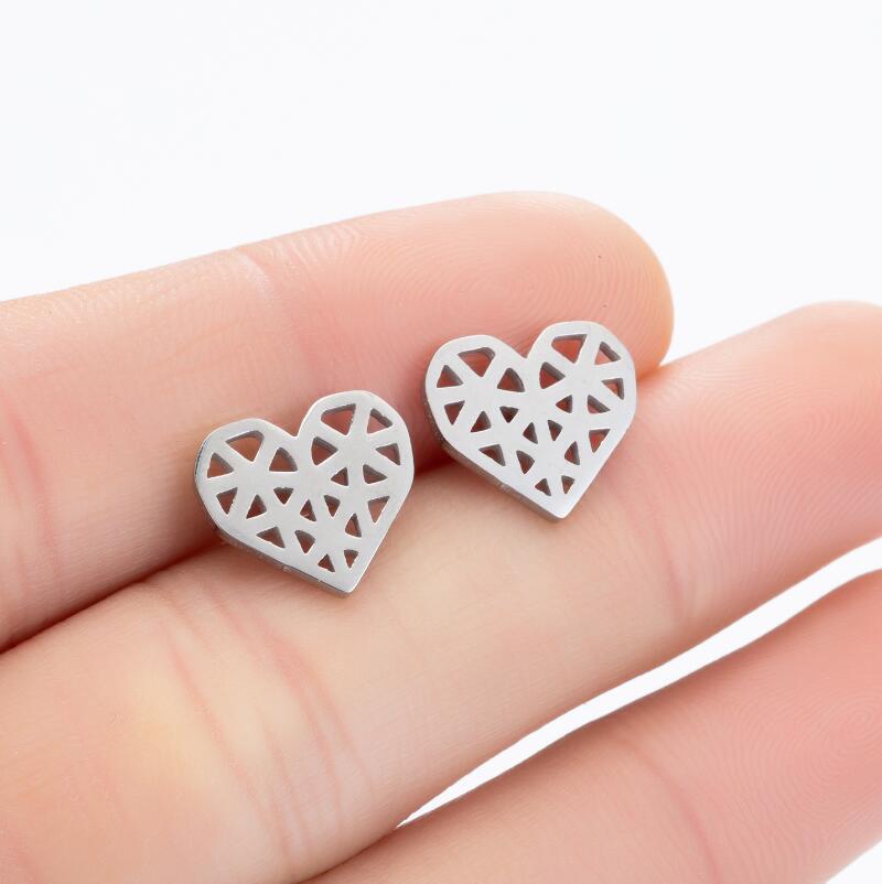 Stainless Steel Hollow Love Stud Earrings