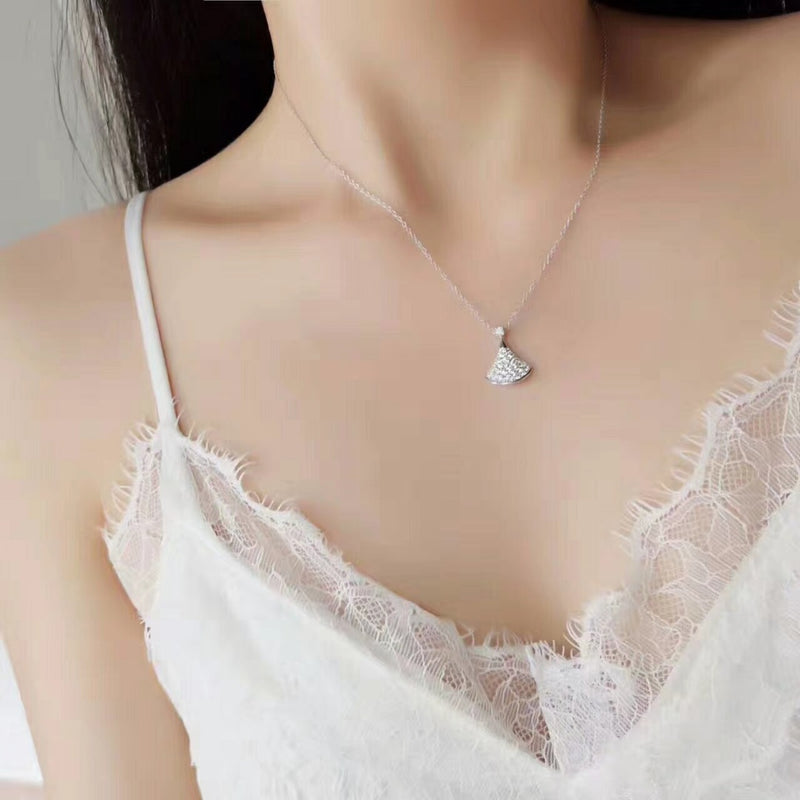 Korean Fan Necklace Diamond Clavicle Necklace Full Rhinestone Small Skirt Fan Shape Pendant Necklace