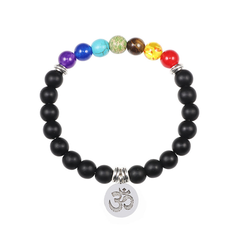Natural stone colorful chakra pendant bracelet